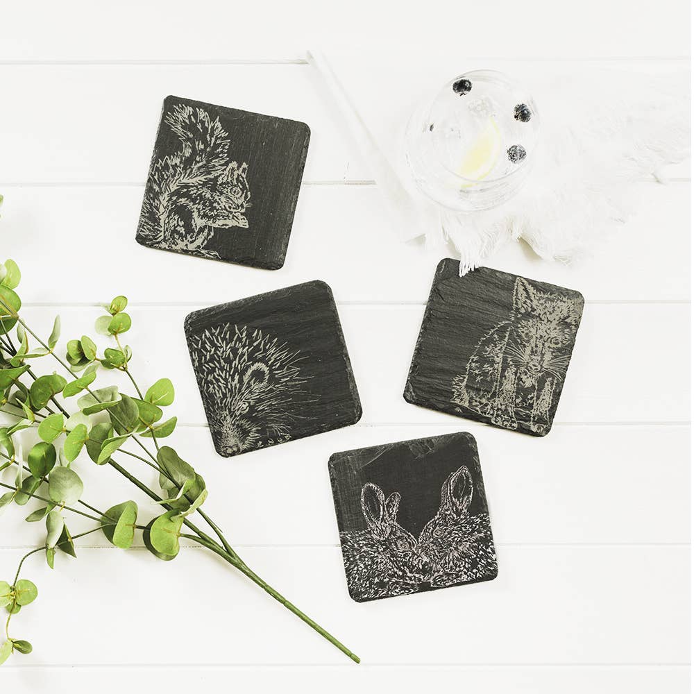 4 Woodland Friends Slate Coasters-1