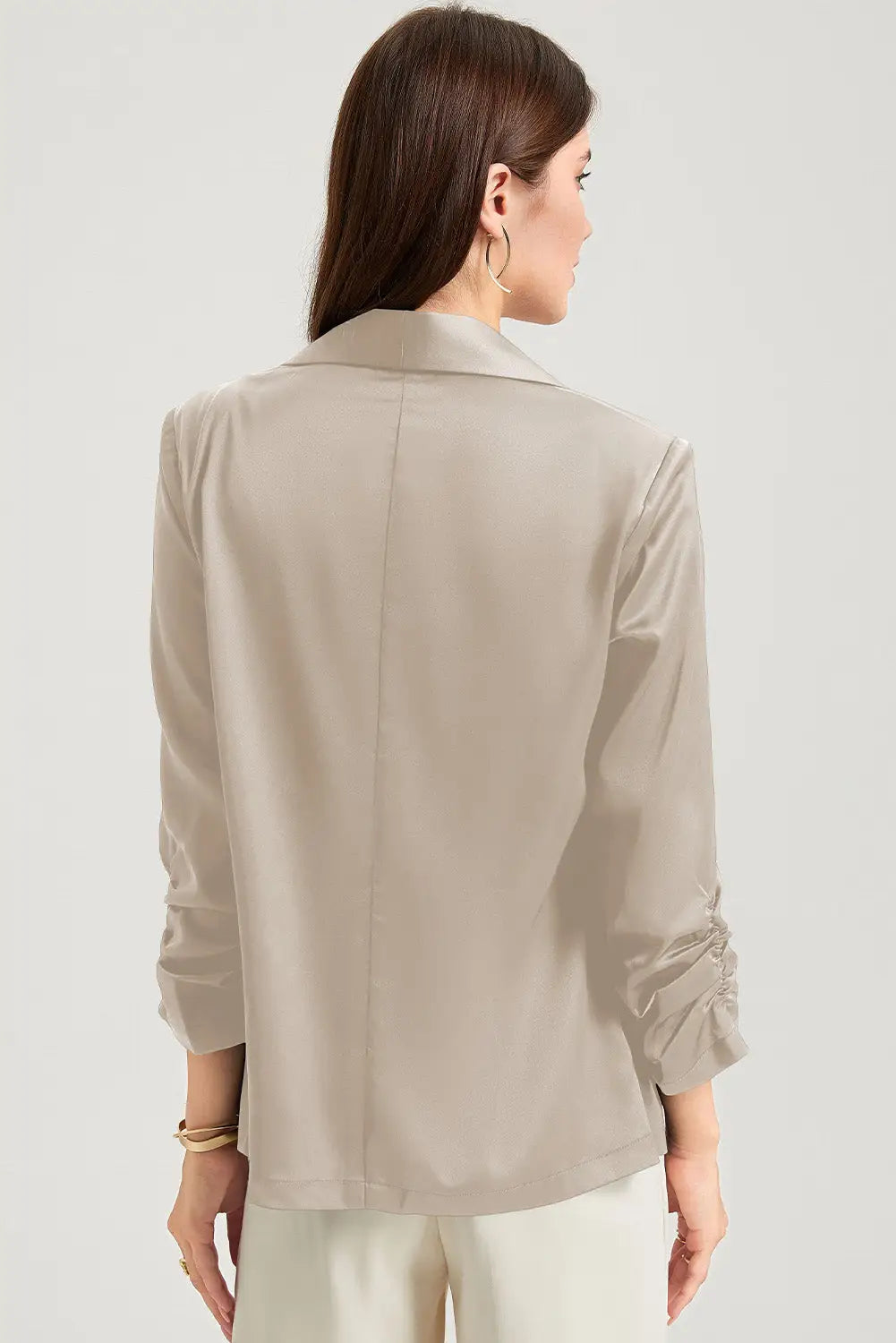 Apricot Solid Lapel Collar Satin Blazer-1