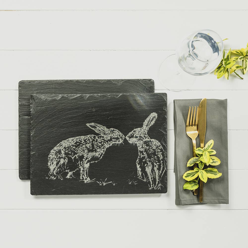 2 Kissing Hares Slate Place Mats-1