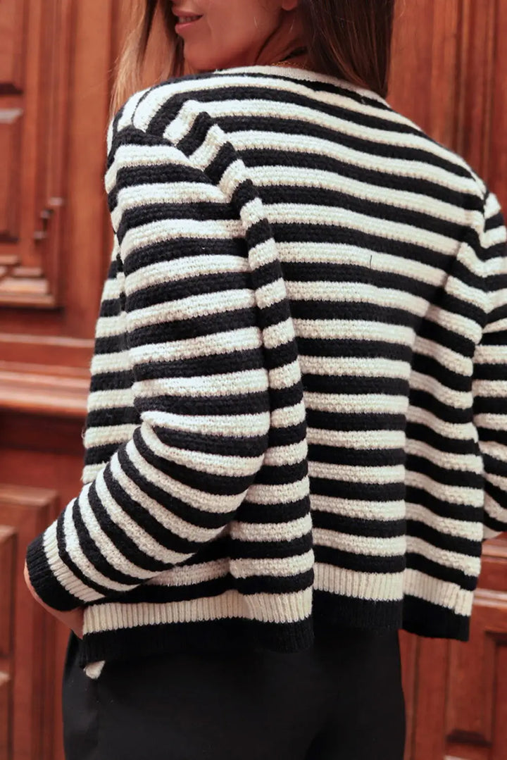 Black Contrast Striped Print Cardigan-1