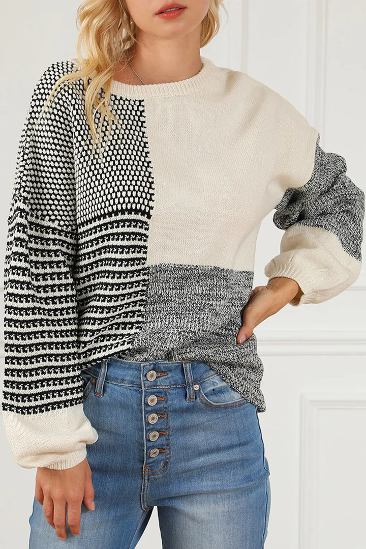 Black Neutral Colorblock Tie Back Sweater-0