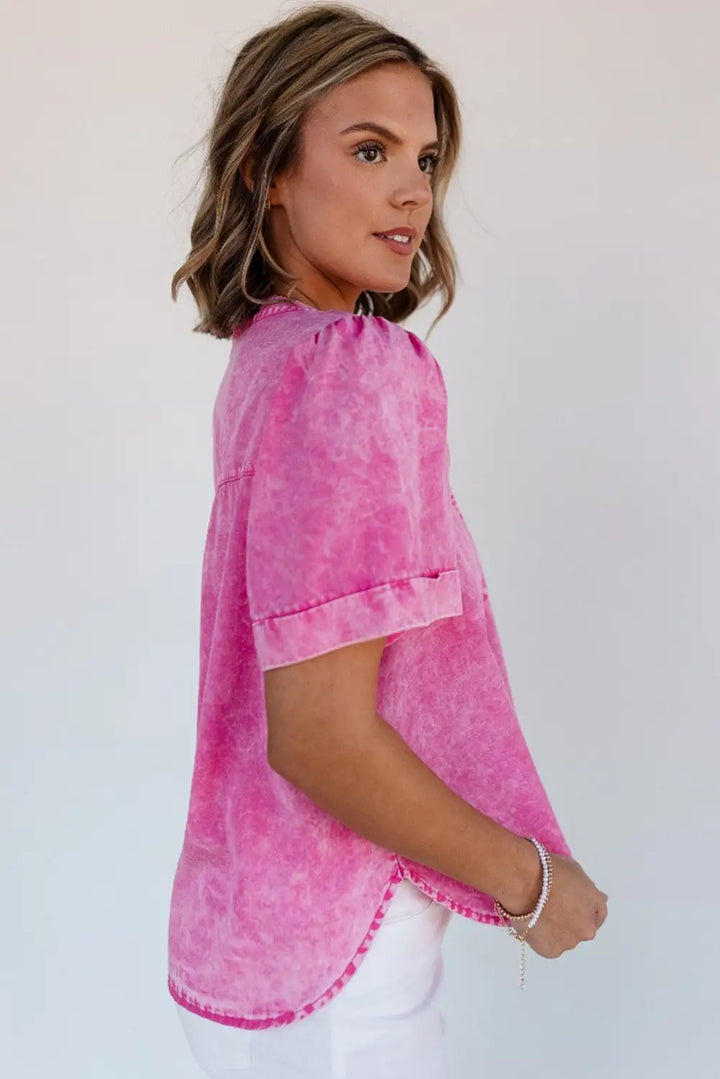 Bright Pink Mineral Wash Denim Top-2