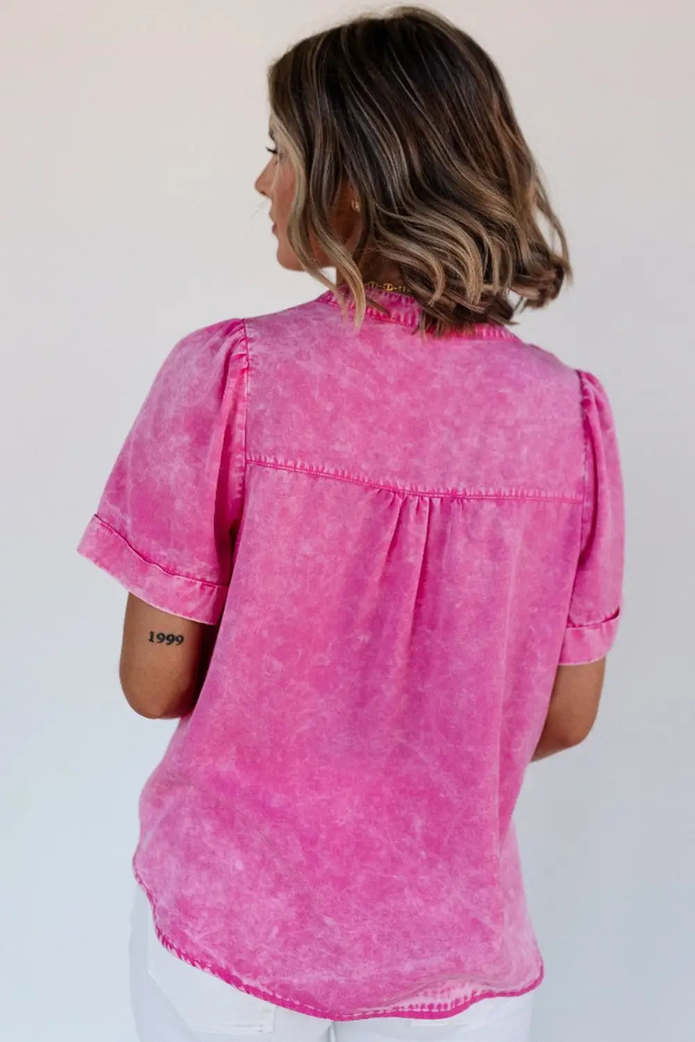 Bright Pink Mineral Wash Denim Top-1