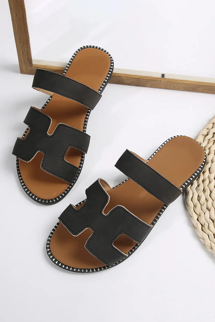 Brown PU Leather Slippers-8