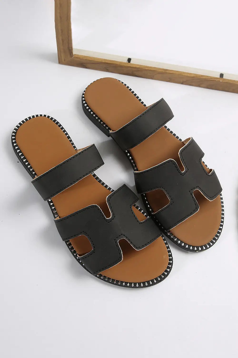 Brown PU Leather Slippers-9