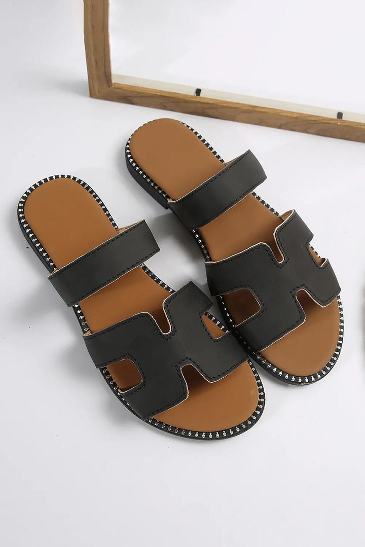 Brown PU Leather Slippers-9