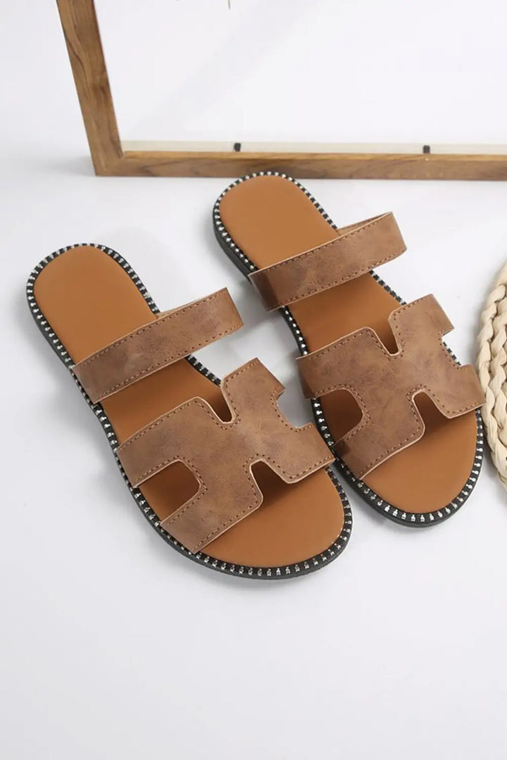 Brown PU Leather Slippers-4