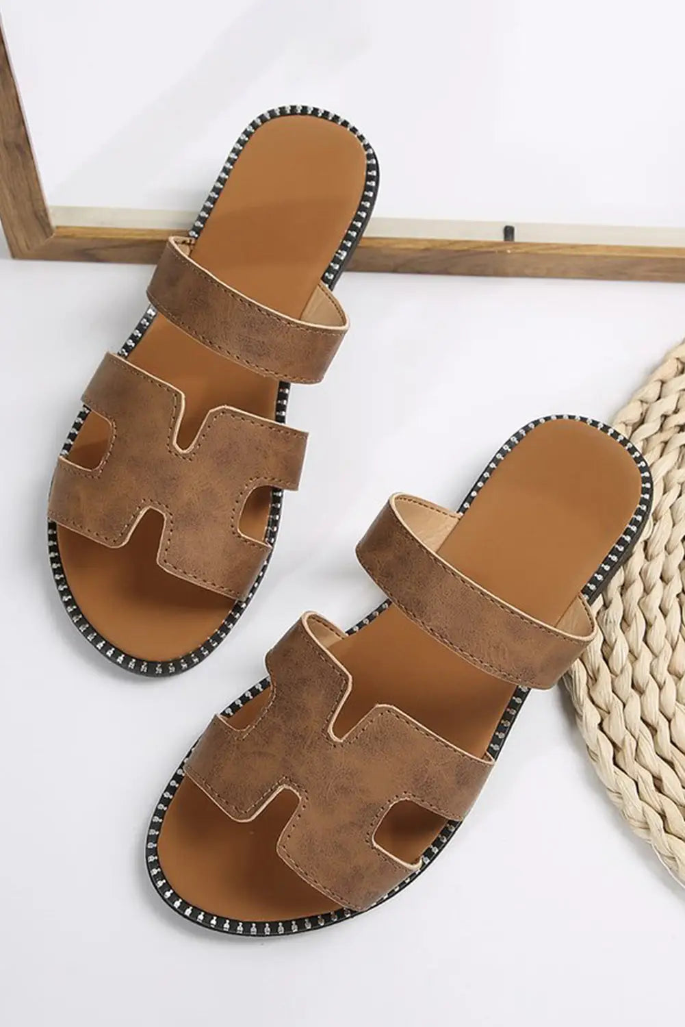 Brown PU Leather Slippers-2