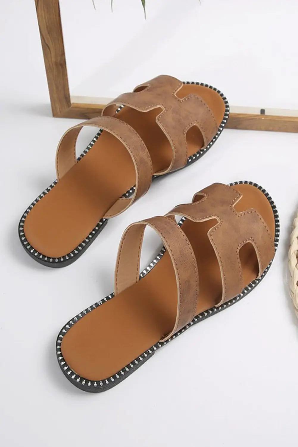 Brown PU Leather Slippers-3