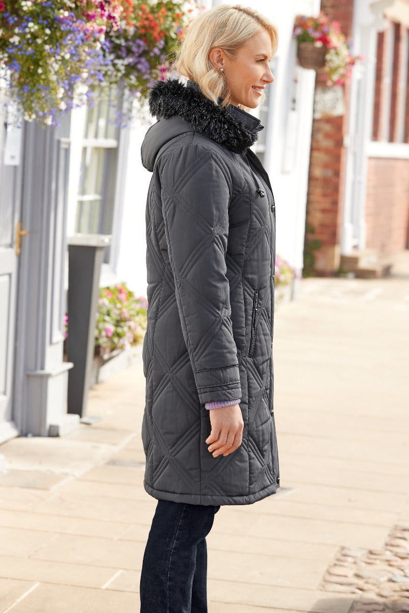 Grey quilted outlet coat