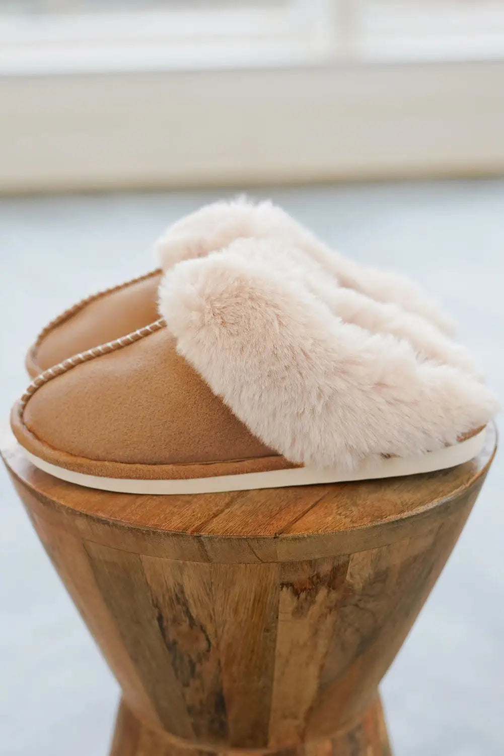 Camel Plush Suede Winter Home Slippers-3