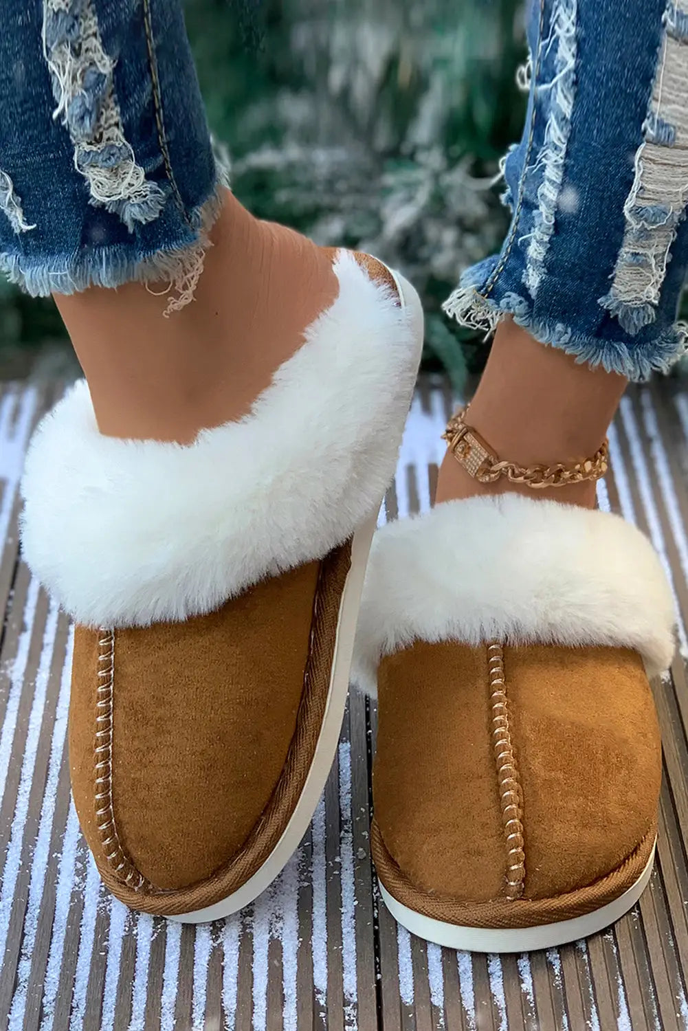 Camel Plush Suede Winter Home Slippers-6
