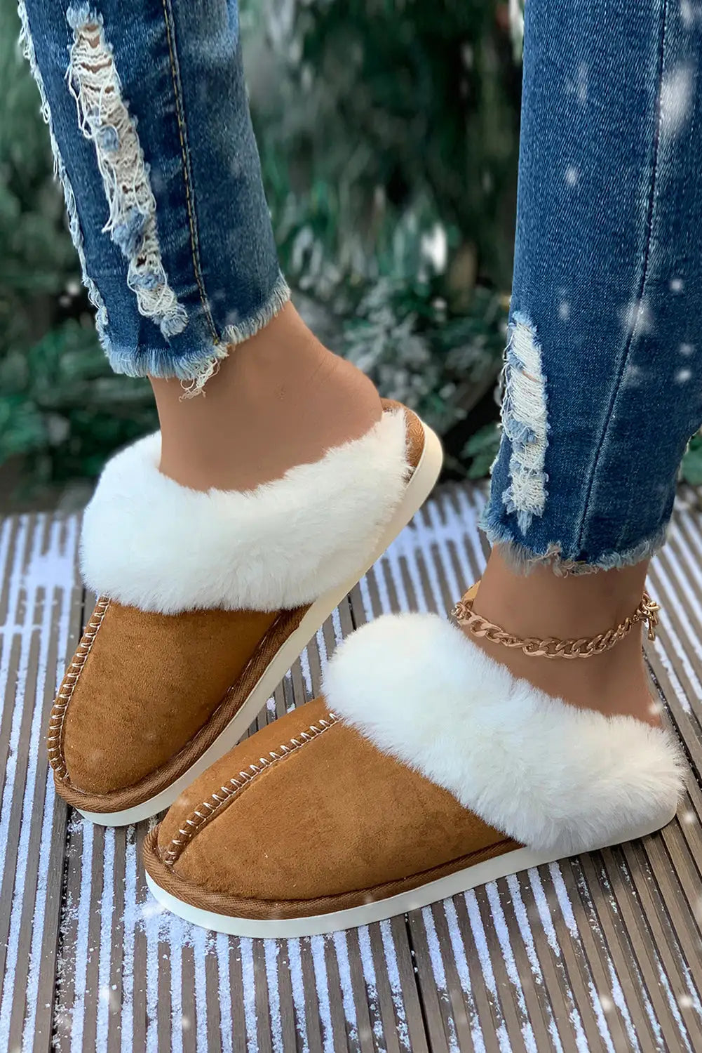 Camel Plush Suede Winter Home Slippers-9