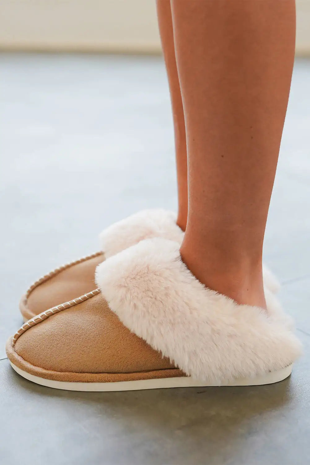 Camel Plush Suede Winter Home Slippers-1