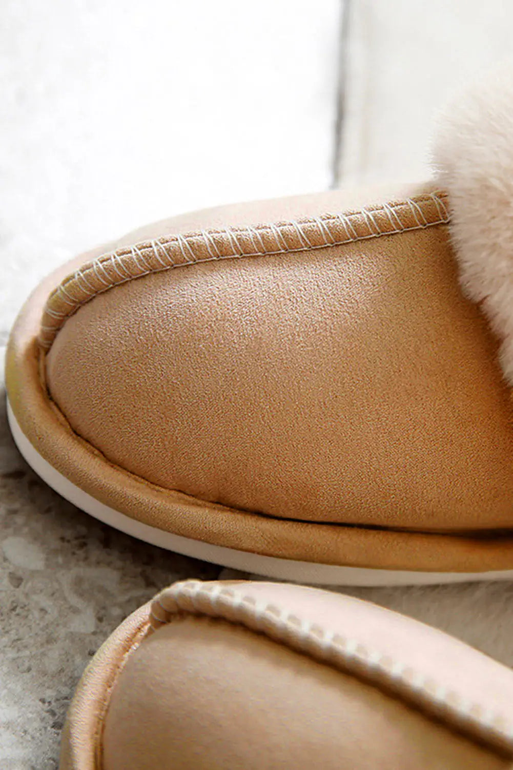 Camel Plush Suede Winter Home Slippers-5