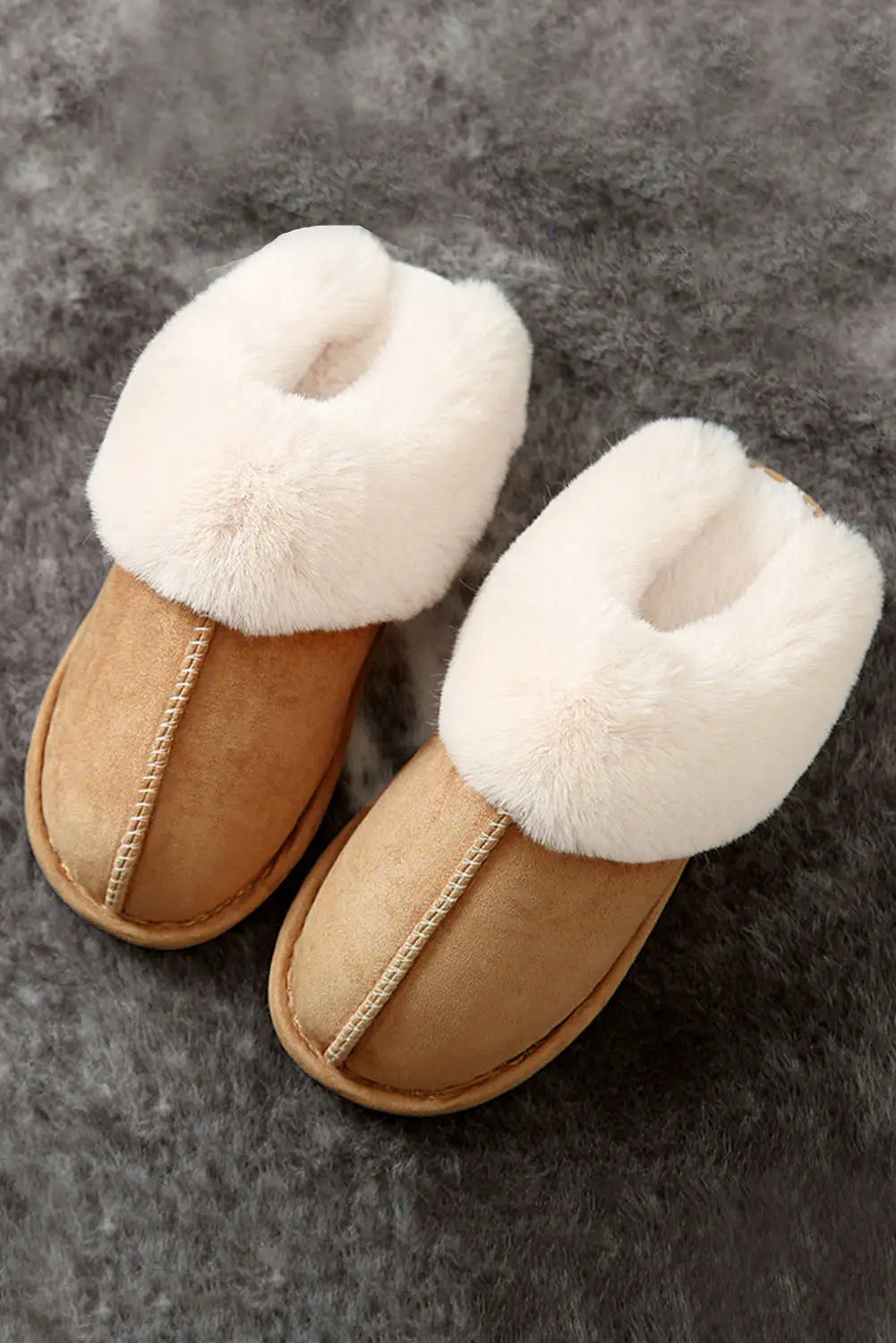 Camel Plush Suede Winter Home Slippers-2
