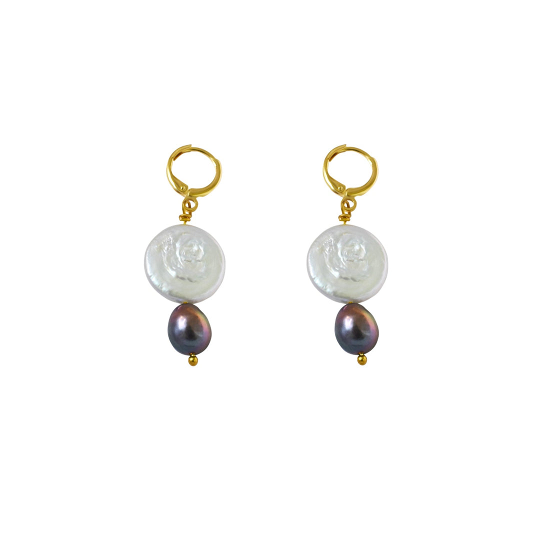 Coin freshwater pearl huggie earrings with purple pearls | by Ifemi Jewels-0