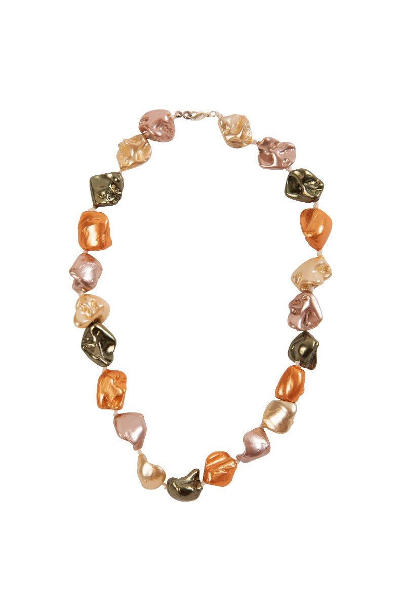Lily Ella Collection multi-colored pearl necklace, featuring elegant earth-toned baroque pearls, stylish jewelry accessory, perfect for enhancing any outfit.
