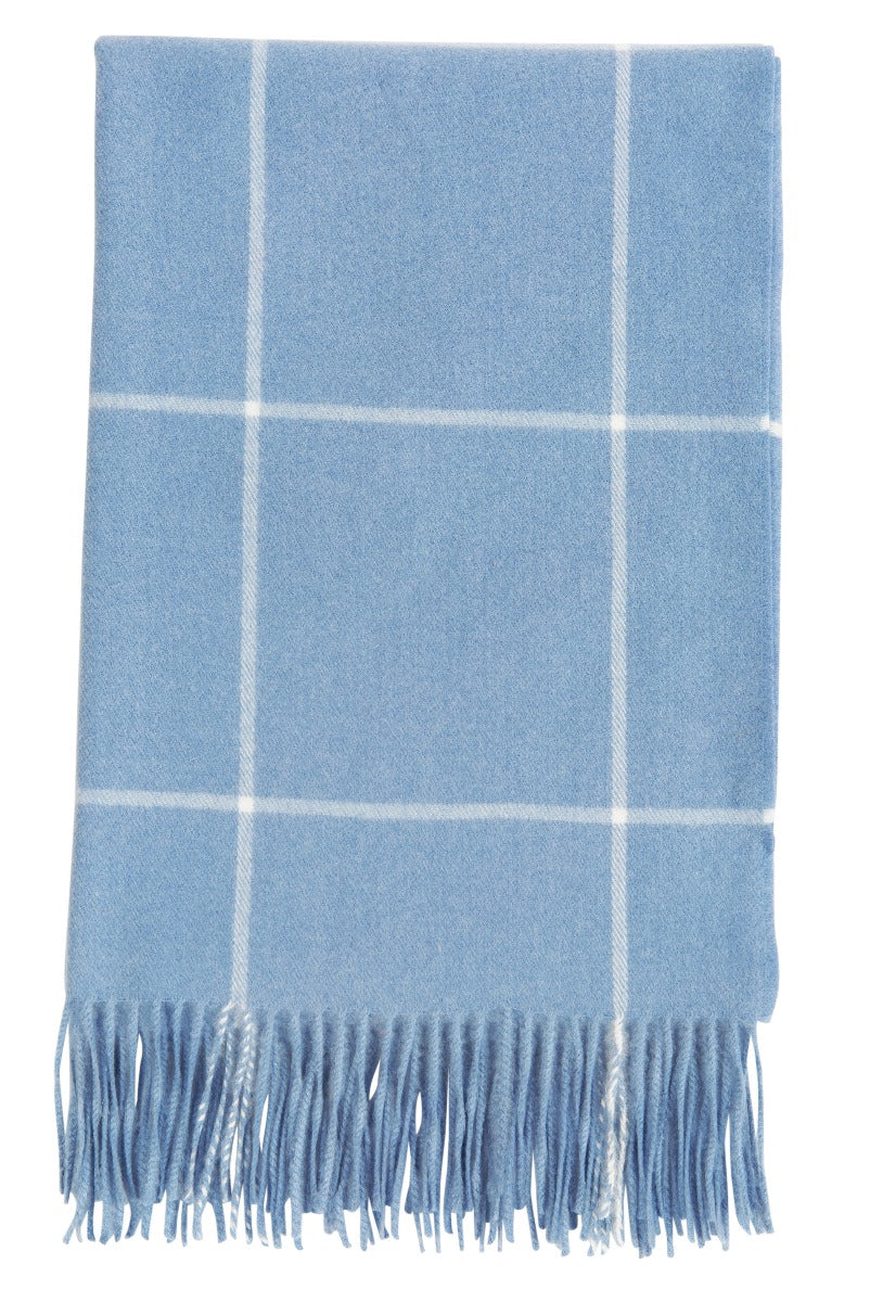 Lily Ella Collection blue and white checkered scarf with fringes, stylish women's accessory for fashion and warmth