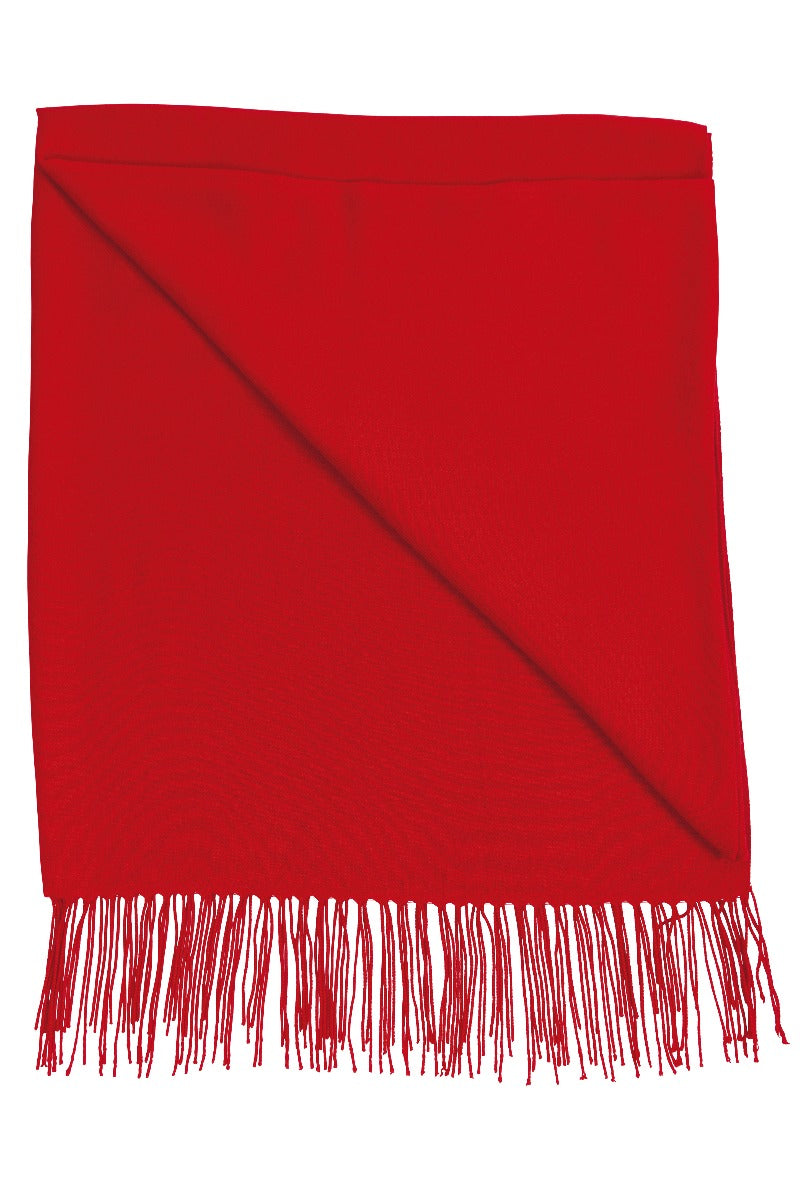 Lily Ella Collection vibrant red wrap with tassels, stylish women's asymmetrical shawl, elegant and cozy autumn-winter accessory
