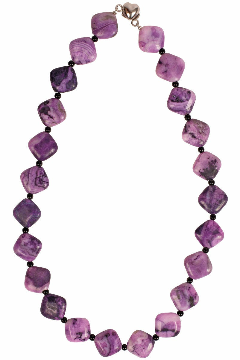 Lily Ella Collection purple gemstone necklace with black accent beads and heart-shaped clasp fashion jewelry