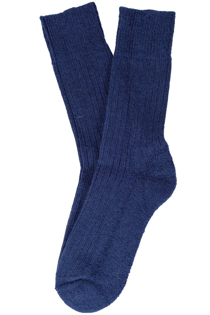 Lily Ella Collection navy blue ribbed socks, comfortable knit women's hosiery