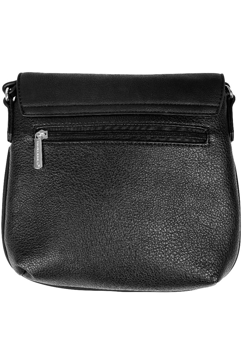 Lily Ella Collection black textured leather crossbody bag with silver zipper detail for stylish women's accessories