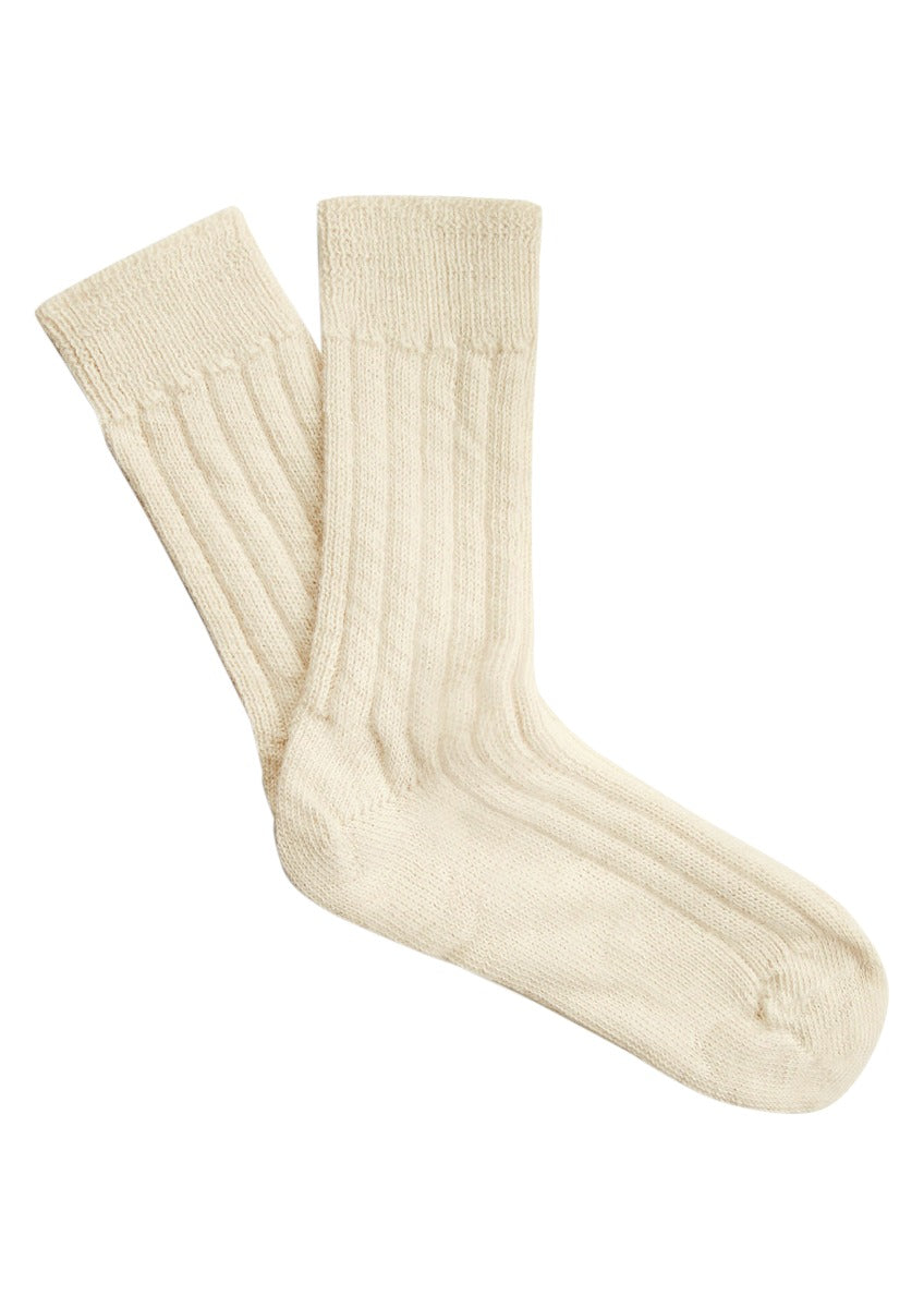 Lily Ella Collection beige ribbed knit socks, cozy warm winter apparel for women.