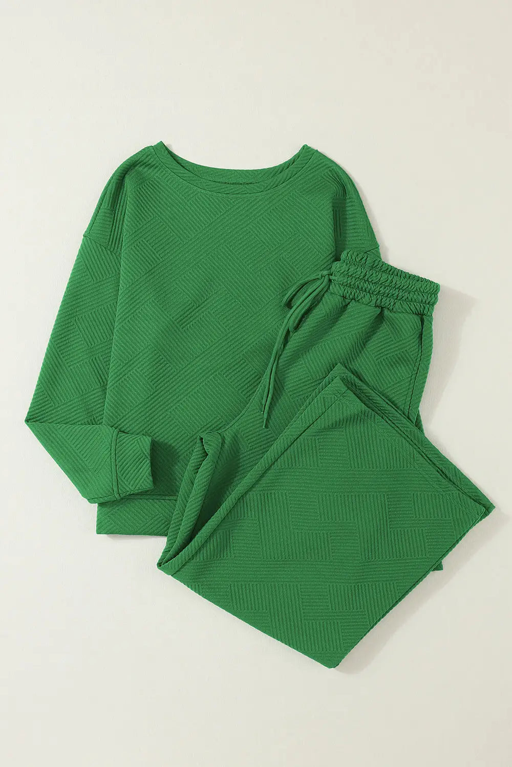 Dark Green Ultra Loose Textured 2pcs Slouchy Outfit-1