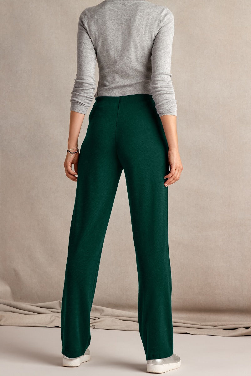 Lily Ella Collection elegant emerald green wide-leg trousers paired with classic grey top, women's fashion, sophisticated clothing style, chic outfit inspiration