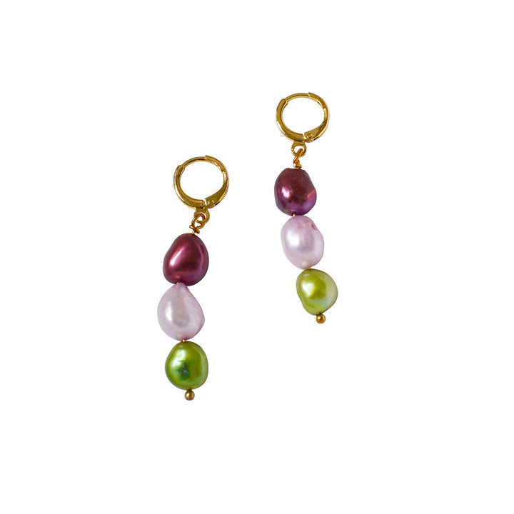 Purple pink light green freshwater pearl huggie earrings | by Ifemi Jewels-0