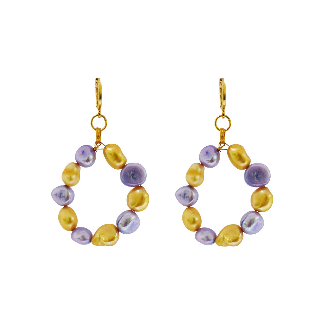 Gold and purple freshwater pearl hoop earrings | by Ifemi Jewels-2