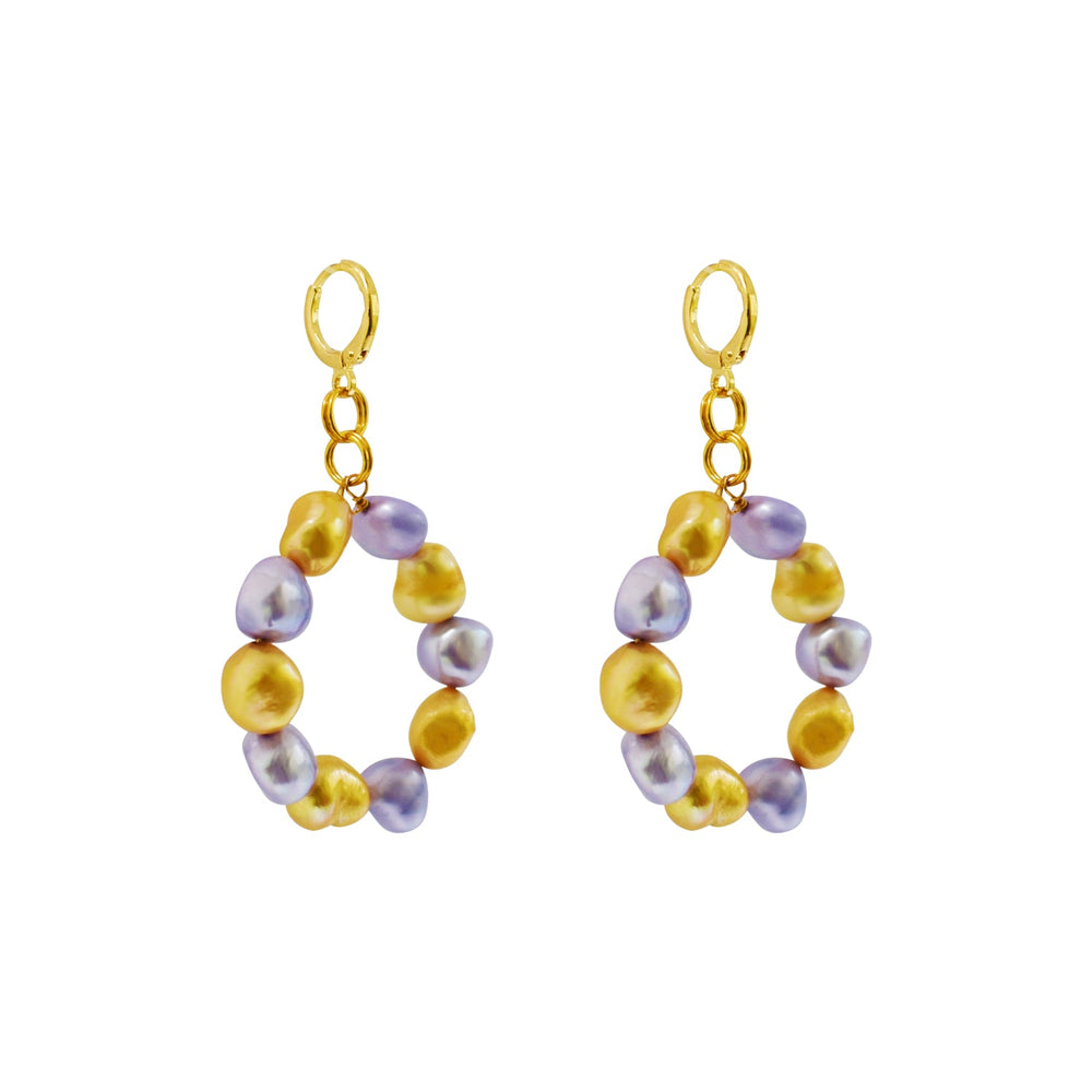 Gold and purple freshwater pearl hoop earrings | by Ifemi Jewels-1