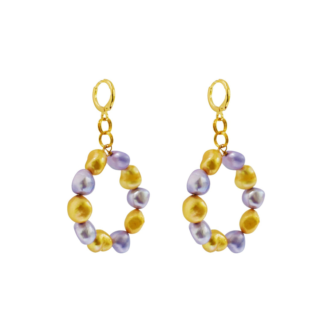 Gold and purple freshwater pearl hoop earrings | by Ifemi Jewels-1