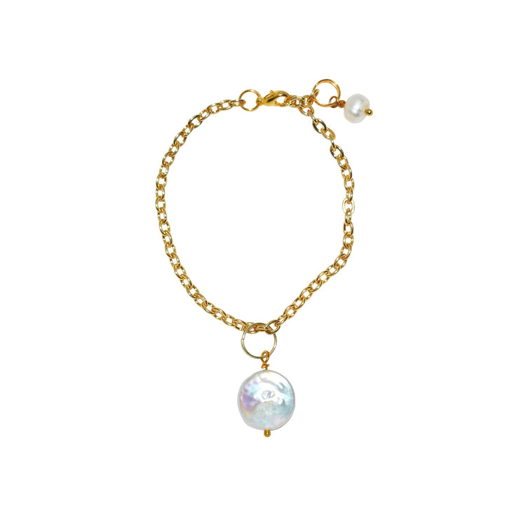 Pearl adjustable bracelet or anklet on gold plated chain | by Ifemi Jewels-0