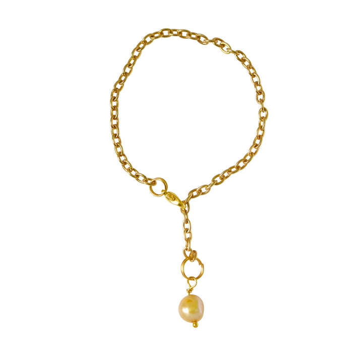 Gold freshwater pearl adjustable bracelet or anklet on gold plated chain | by Ifemi Jewels-0