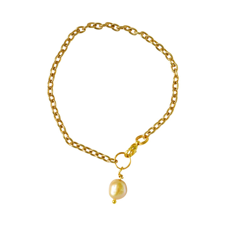 Gold freshwater pearl adjustable bracelet or anklet on gold plated chain | by Ifemi Jewels-3