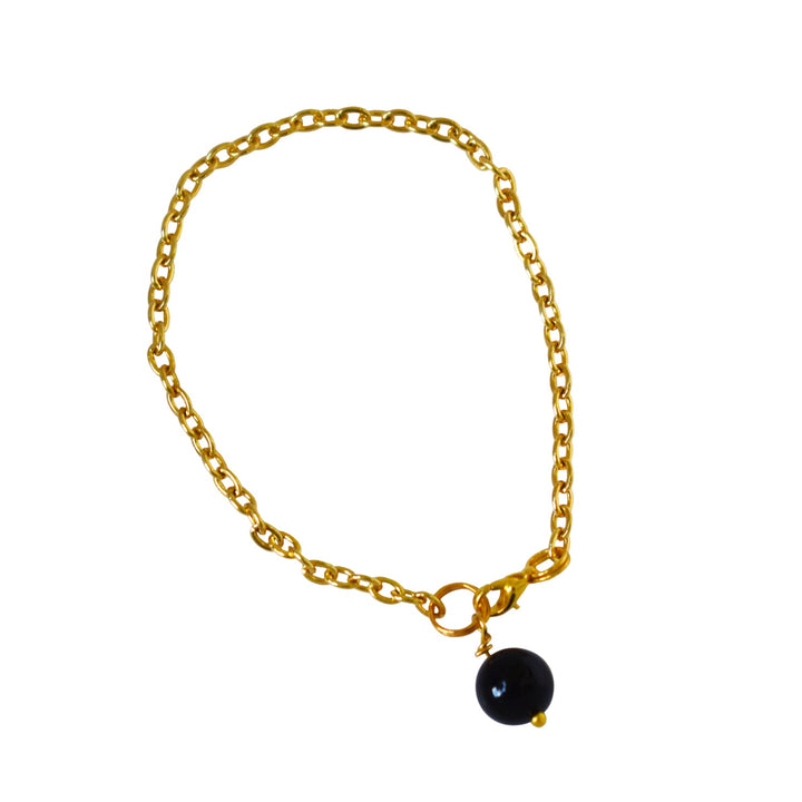 Black Onyx and pearl adjustable bracelet or anklet on gold plated chain | by Ifemi Jewels-0