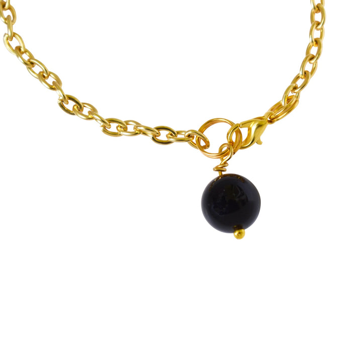 Black Onyx and pearl adjustable bracelet or anklet on gold plated chain | by Ifemi Jewels-1