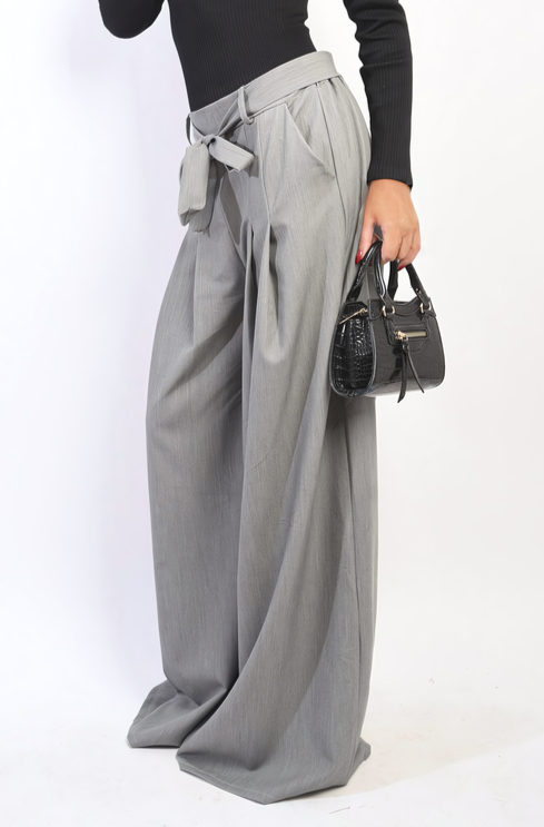 High Waist Belted Wide Leg Trouser-5