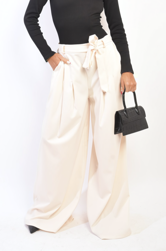 High Waist Belted Wide Leg Trouser-0