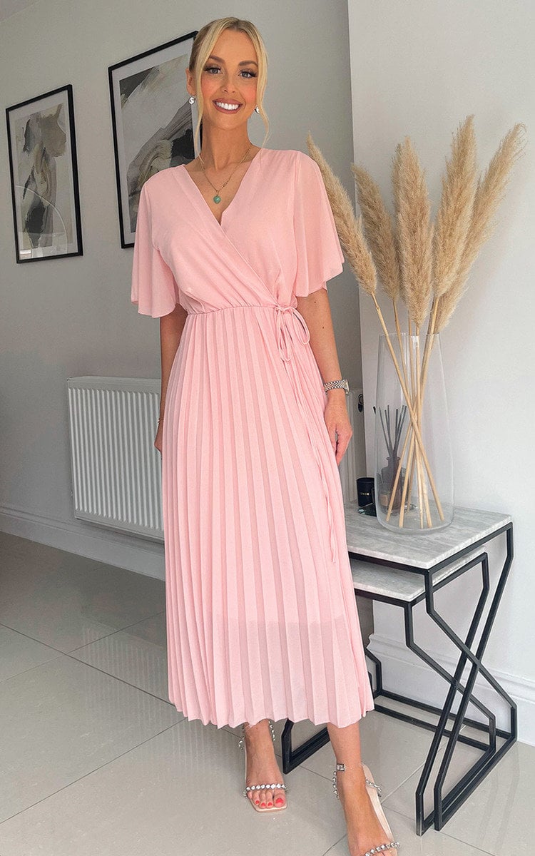 Pleated Wrap Front  Maxi Dress-30