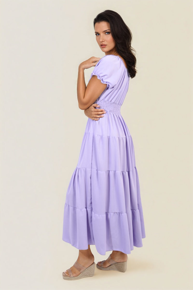 Smocked Waist Tiered Midi Dress-8