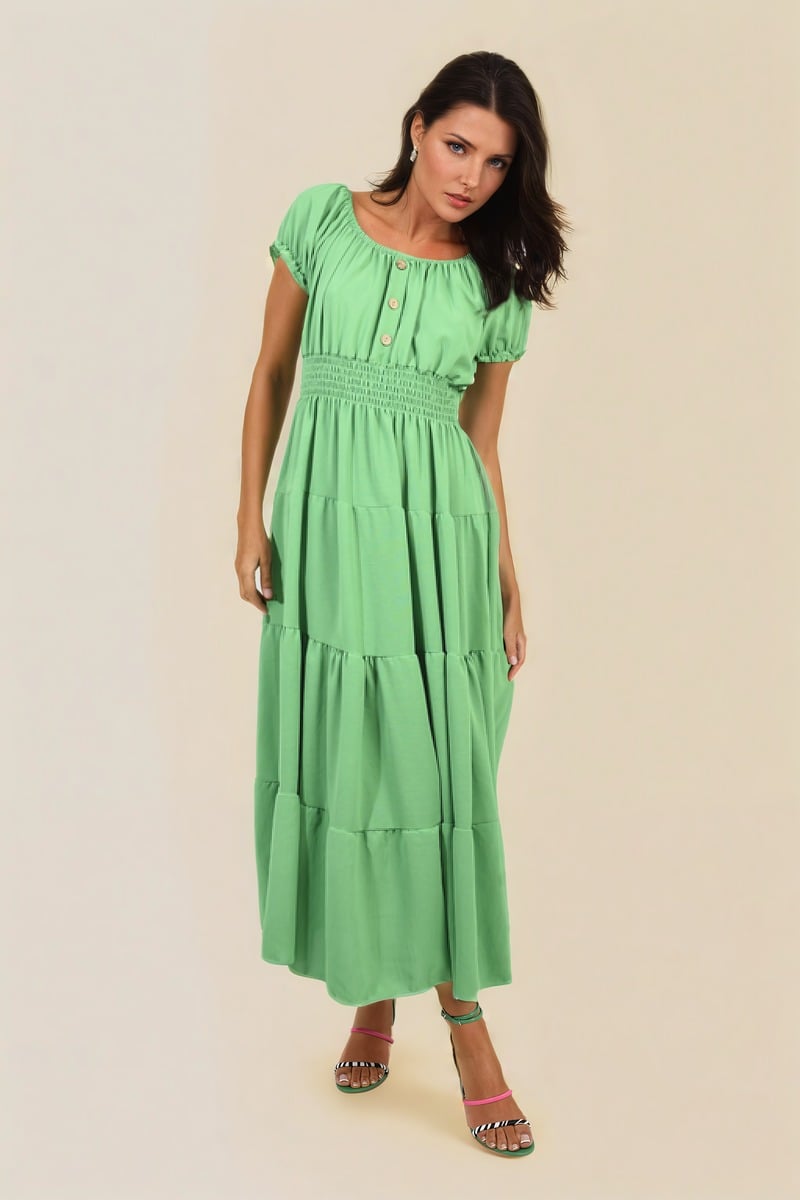 Smocked Waist Tiered Midi Dress-6