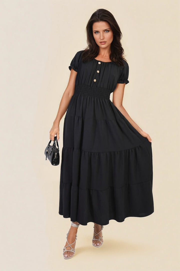 Smocked Waist Tiered Midi Dress-1