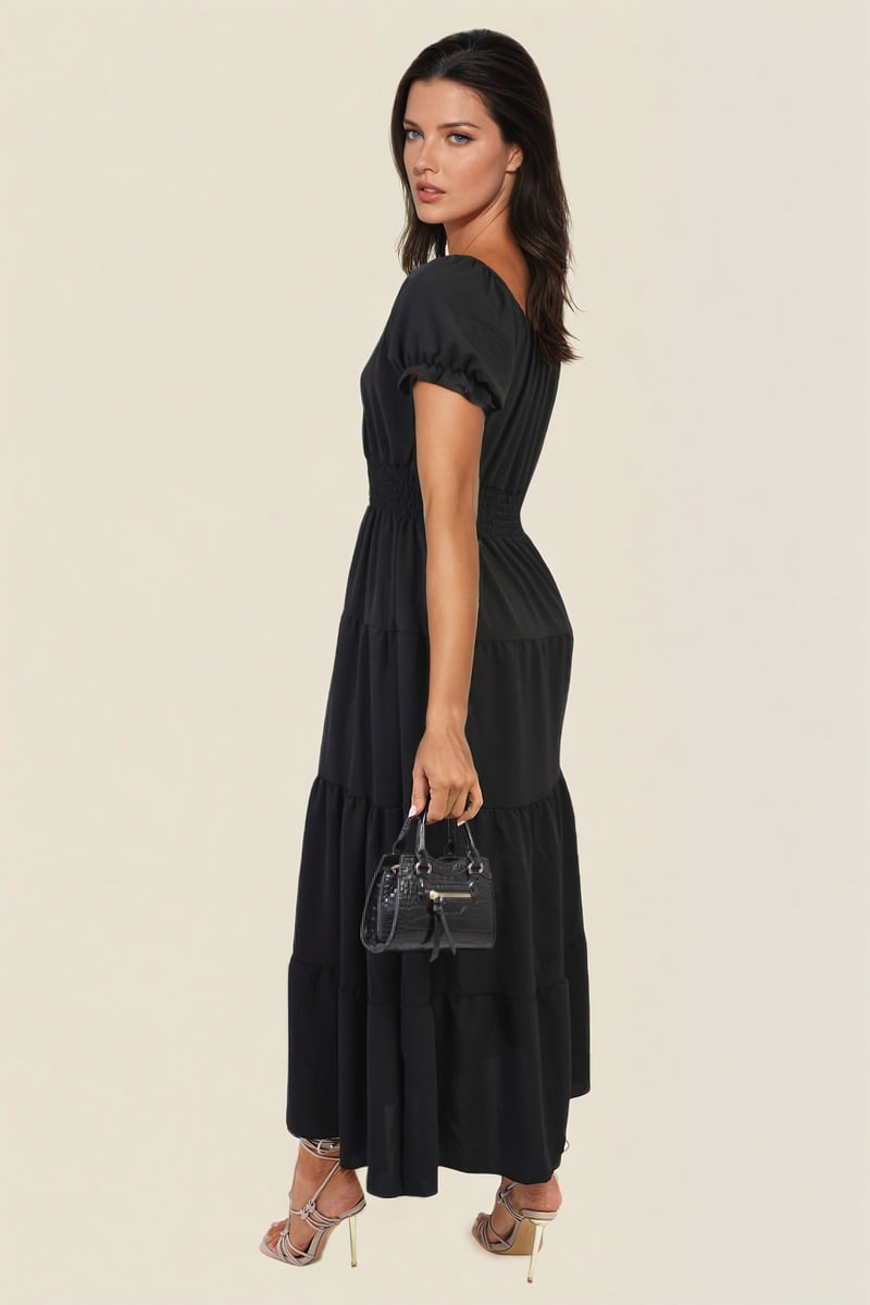 Smocked Waist Tiered Midi Dress-3