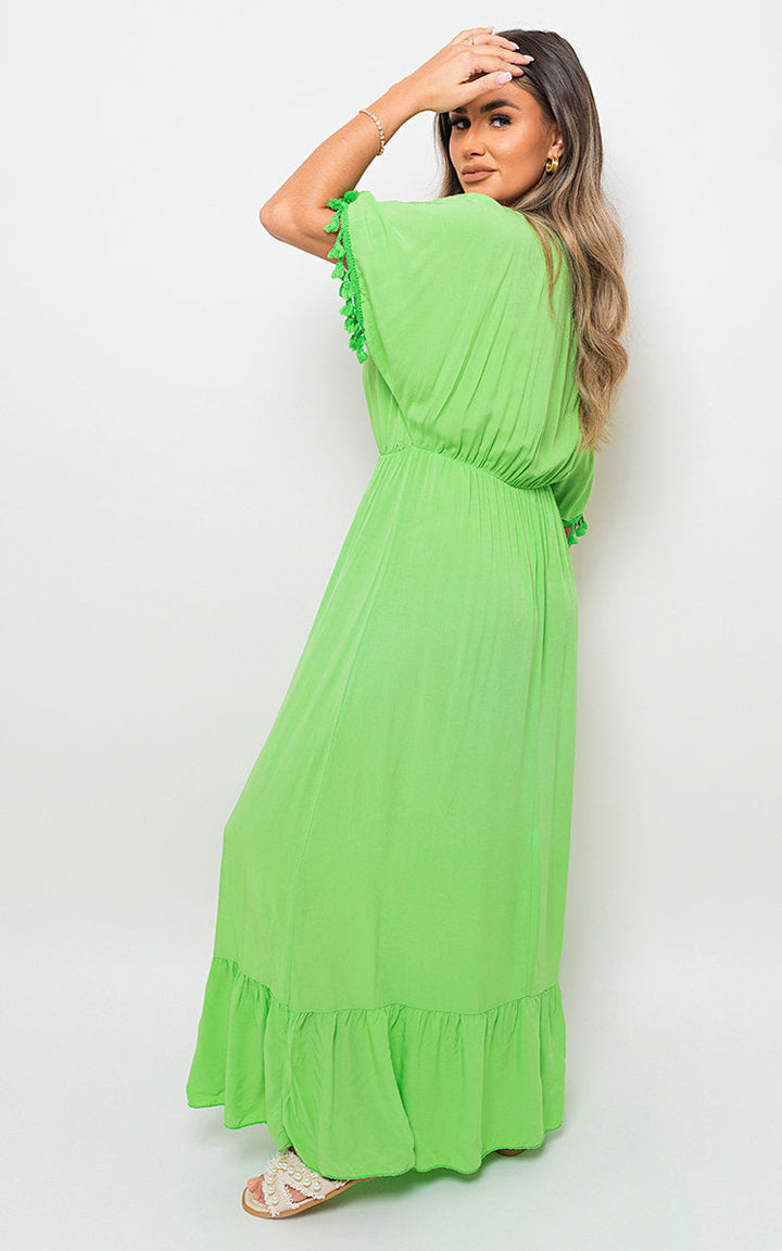 V-Neck Rope Tassel Detail Maxi Dress-1