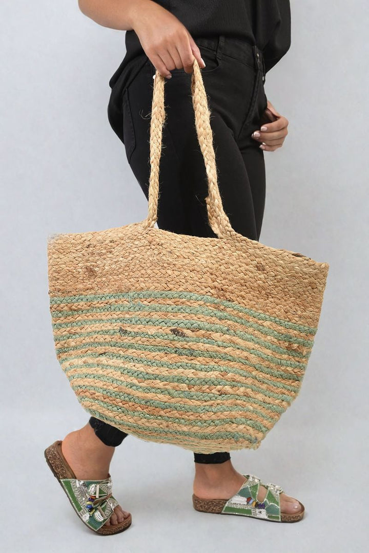 Striped Beach Braided Tote Bag-2