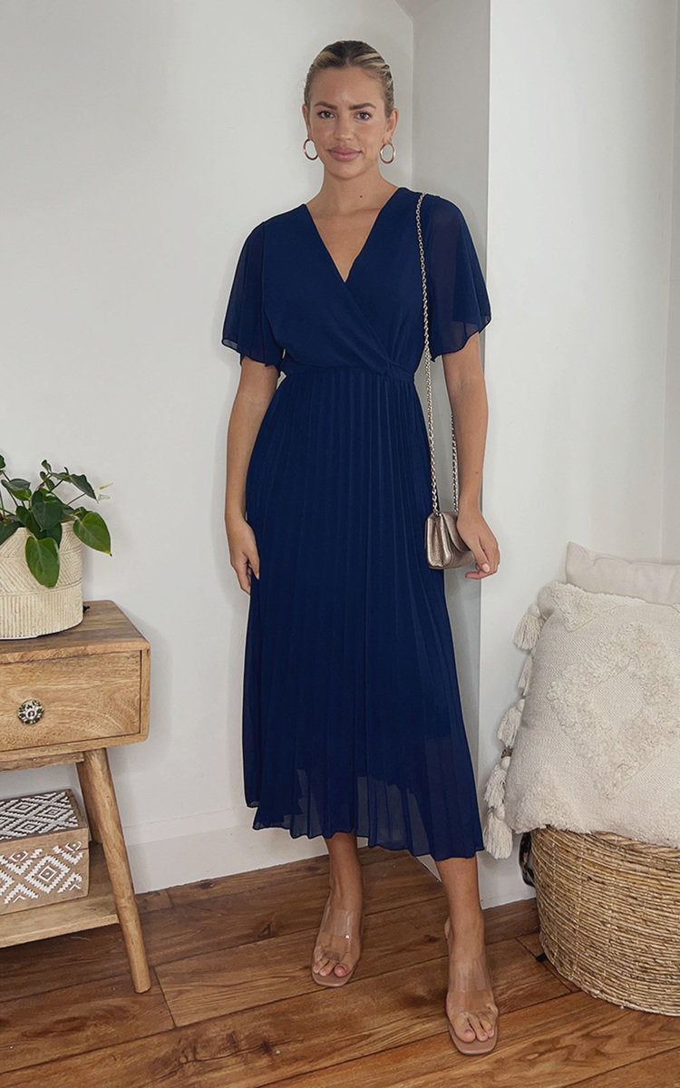Pleated Wrap Front  Maxi Dress-0