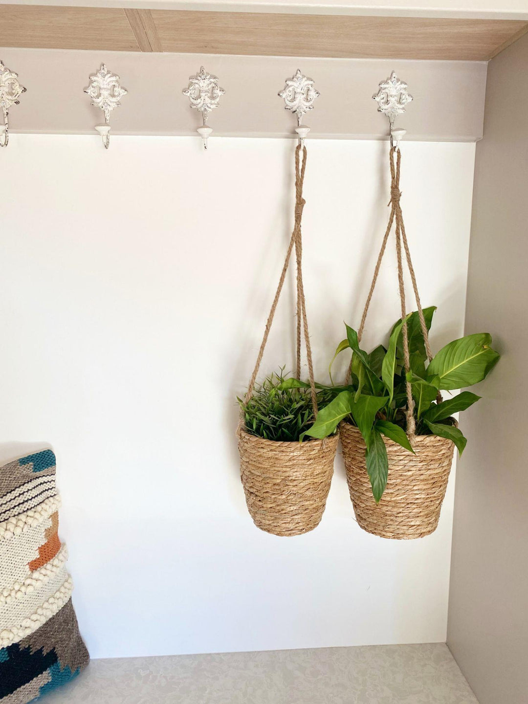 Set of Two Rush Grass Hanging Planters-1